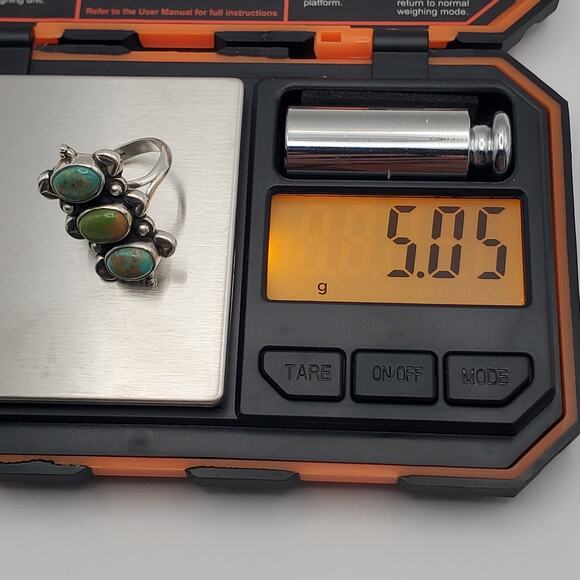 925 Sterling Silver Green Turquoise Trilogy Artisan Ring Size 6 - Picture 9 of 9